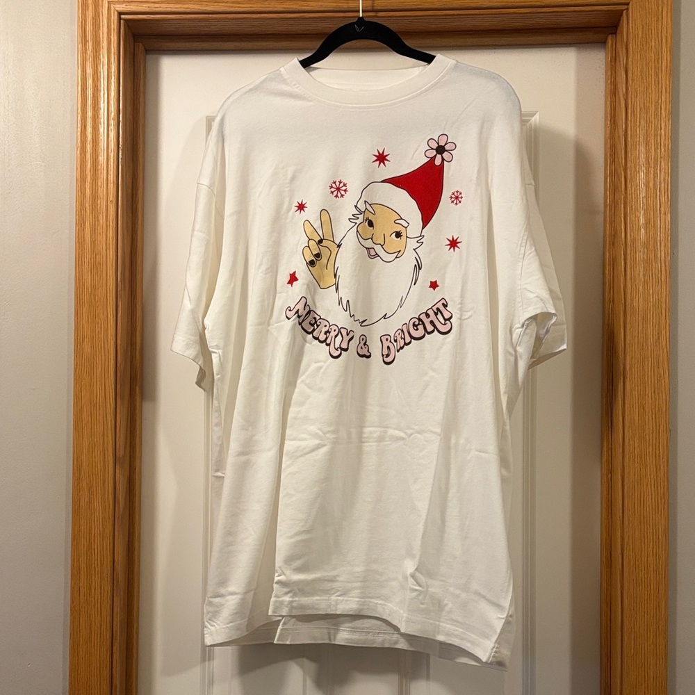 Festive White Santa Graphic Tee